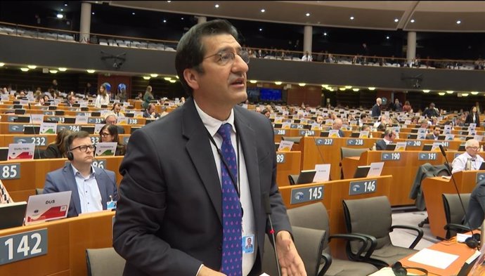 El vicepresidente segundo de la Junta, José Manuel Caballero, durante su intervención en el Parlamento Europeo.